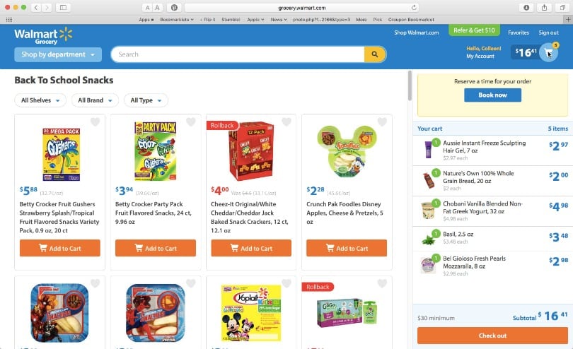 Walmart Grocery online: order then pick up your groceries for free!