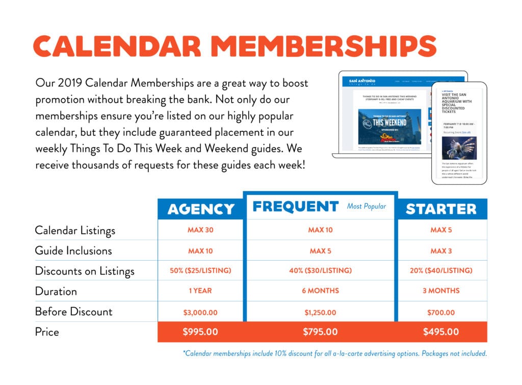 Calendar Membership Packages 3 Calendar Membership Packages