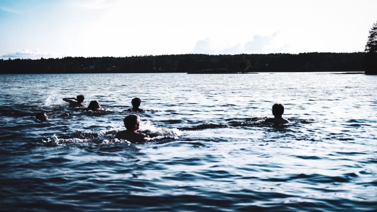 people swimming in lake