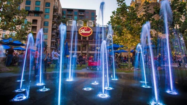 Splash pad fountain at The Pearl in San Antonio